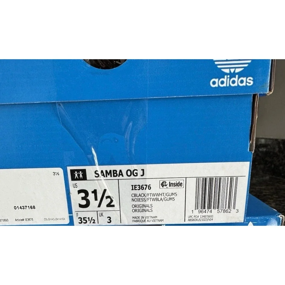 Adidas Samba OG J Core Black White Gum Sneakers IE3676 Kids Size 3.5Y shoes